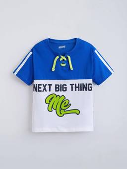 Hopscotch - Blue Cotton Typography T-Shirt