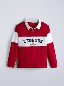 Hopscotch - Red Cotton Typography Polo T-shirt