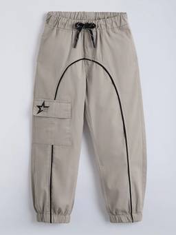 Hopscotch - Beige Cotton Solid/Plain Jogger