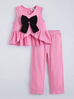 Hopscotch - Pink Cotton Textured Top With Pant