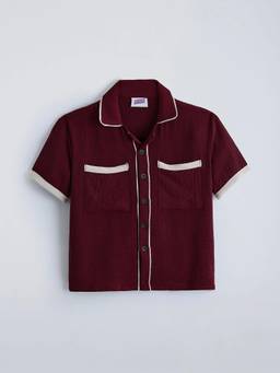 Hopscotch - Maroon Polyester Solid/Plain Shirt