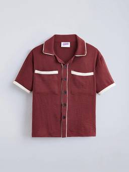 Hopscotch - Maroon Polyester Solid/Plain Shirt