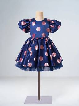 Hopscotch - Navy Blue Polyester Blend Polka Dots Party Dress