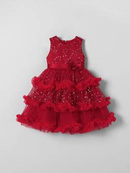 Hopscotch - Maroon Polyester Blend Embellished/Sequined Party Dress