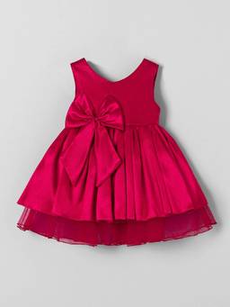 Hopscotch - Red Polyester Blend Solid/Plain Party Dress