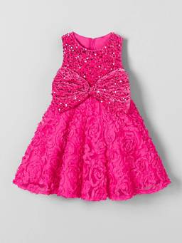 Hopscotch - Pink Polyester Blend Floral Party Dress