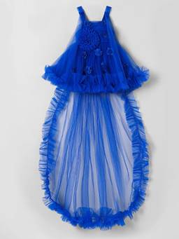 Hopscotch - Blue Polyester Blend Embellished/Sequined Party Dress With Tulle Train
