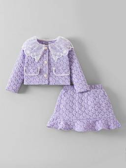 Hopscotch - Purple Polyester Floral Top With Skirt