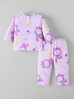 Hopscotch - Purple Viscose Printed Top With Pant