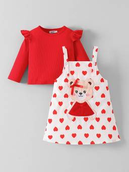 Hopscotch - Red Polyester Printed Top With T-shirt