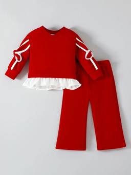 Hopscotch - Red Polyester Solid/Plain Top With Pant