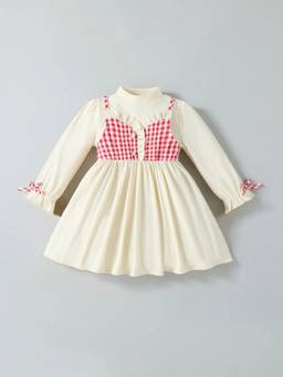 Hopscotch - Cream Polyester Checks Casual Dress