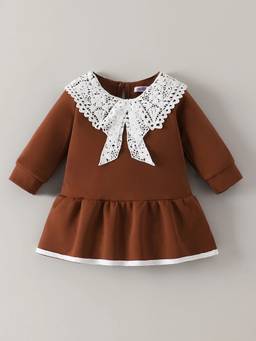 Hopscotch - Brown Polyester Solid/Plain Casual Dress
