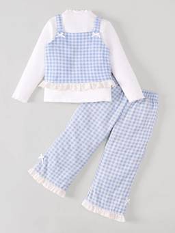 Hopscotch - Blue Viscose Blend Checks Cro Top with Pant