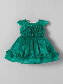 Hopscotch - Green Polyester Blend Solid/Plain Party Dress