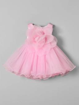 Hopscotch - Pink Polyester Blend Solid/Plain Party Dress