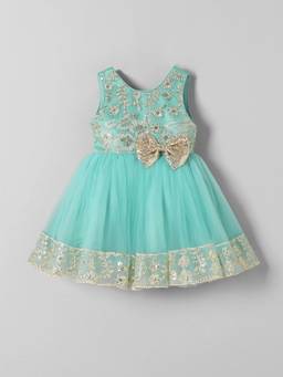 Hopscotch - Teal Polyester Blend Floral Party Dress