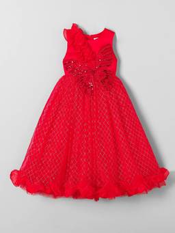 Hopscotch - Red Polyester Blend Embellished/Sequined Gown