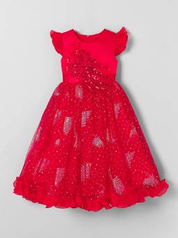 Hopscotch - Red Polyester Blend Embellished/Sequined Gown