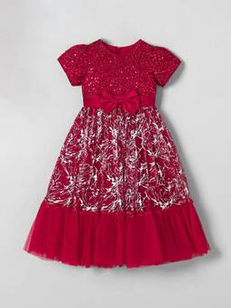 Hopscotch - Maroon Polyester Blend Embellished/Sequined Party Dress