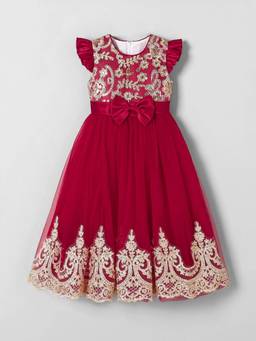 Hopscotch - Maroon Polyester Blend Embellished/Sequined Party Dress