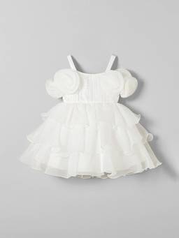 Hopscotch - White Polyester Blend Embellished/Sequined Party Dress