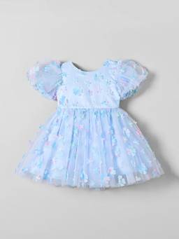 Hopscotch - Blue Polyester Blend Embellished/Sequined Party Dress