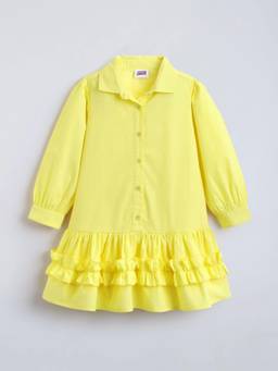 Hopscotch - Yellow Cotton Solid/Plain Casual Dress