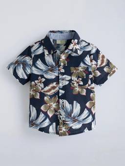 Hopscotch - Navy Blue Cotton Printed Shirt