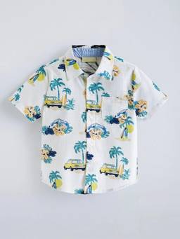 Hopscotch - White Cotton Printed Shirt