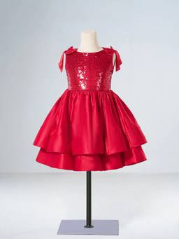 Hopscotch - Red Polyester Blend Embellished/Sequined Party Dress