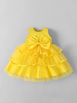 Hopscotch - Yellow Polyester Blend Solid/Plain Party Dress