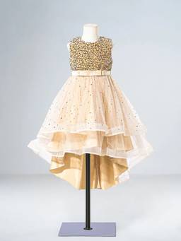 Hopscotch - Gold Polyester Blend Embellished/Sequined Party Dress