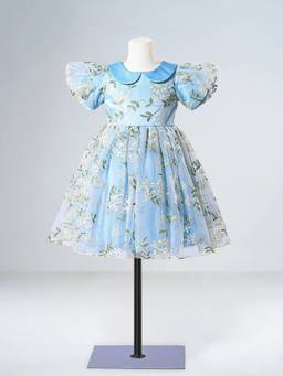Hopscotch - Blue Polyester Blend Floral Party Dress