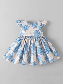 Hopscotch - Blue Polyester Blend Floral Party Dress
