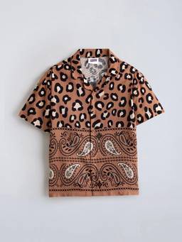 Hopscotch - Brown Rayon Animal Print Shirt