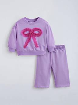 Hopscotch - Pink Cotton Solid/Plain Sweatshirt With Jogger