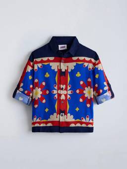 Hopscotch - Navy Blue Rayon Printed Shirt