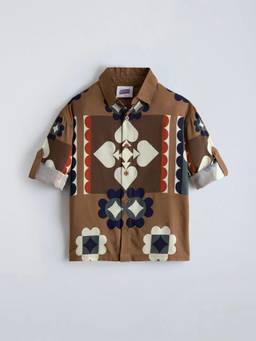 Hopscotch - Brown Rayon Printed Shirt