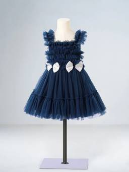 Hopscotch - Navy Blue Polyester Blend Embellished/Sequined Party Dress