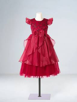 Hopscotch - Red Polyester Blend Embellished/Sequined Gown