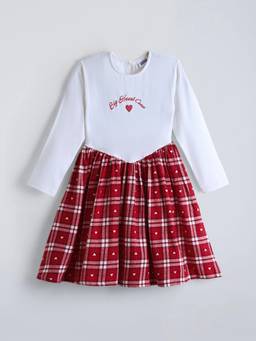 Hopscotch - White Cotton Blend Checks Casual Dress