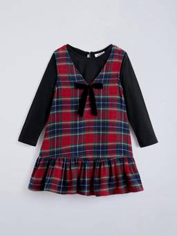 Hopscotch - Red Cotton Checks Casual Dress With T-shirt