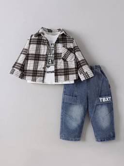 Hopscotch - White Cotton Blend Graphic Shirt & T-Shirt with Jeans