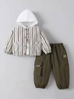 Hopscotch - Multi-Color Cotton Blend Stripes Sweatshirt & Jacket with Jogger