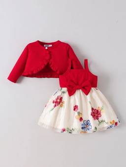 Hopscotch - Red Polyester Blend Floral Casual Dress With Shrug