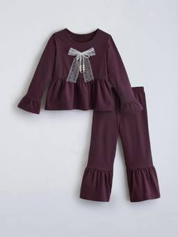 Hopscotch - Purple Cotton Blend Top With Pant
