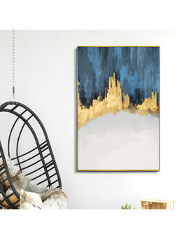 HomeTown - Simon Abstract Glossy Mdf Print Painting, Indigo And Gold 60X90Cm
