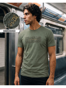 Bewakoof - Men's Olivine Green Move with Intent Embroidered T-Shirt