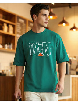 Bewakoof - Men's Aventurine Green Win Printed Oversized T-Shirt